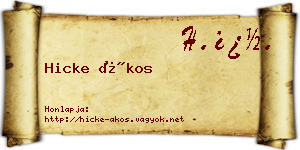Hicke Ákos névjegykártya